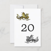 Cartão de Mesa de Casamento Dragão de Ouro e Prata
