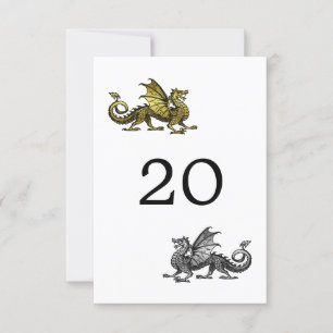 Cartão de Mesa de Casamento Dragão Ouro Prata