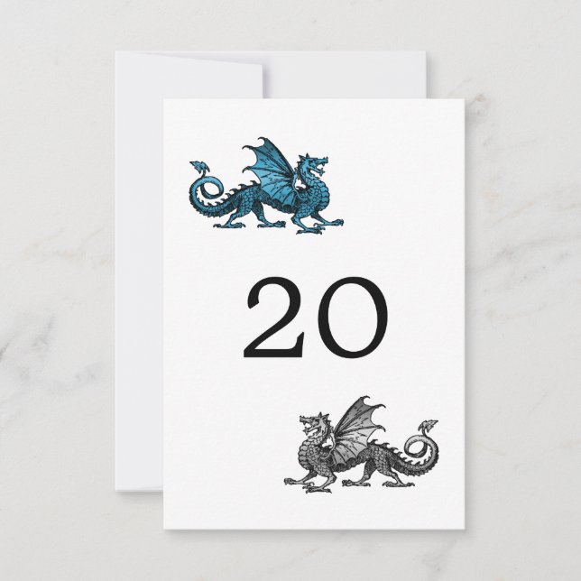 Cartão de Mesa de Casamento Dragão Prata Azul (Frente)