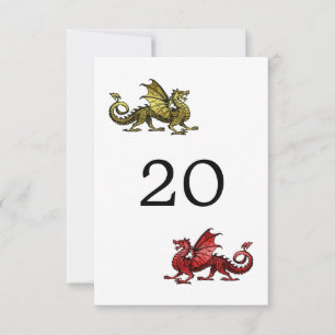 Cartão de Mesa de Casamento Dragão Vermelho Dourad