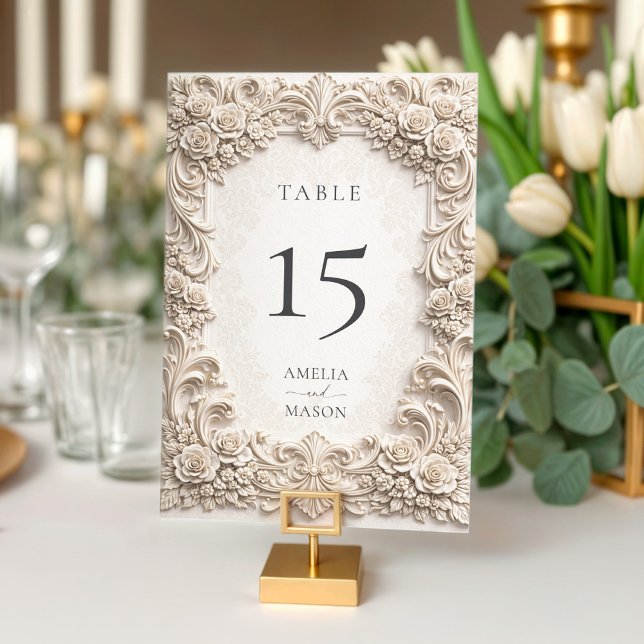 Cartão de Mesa de Casamento em Marfim Ornamentado  (Criador carregado)