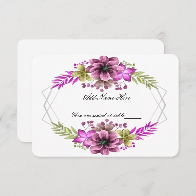 Cartão de Mesa de Casamento Floral em Aquarela Ros (Frente/Verso)