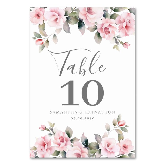 Cartão de Mesa de Casamento Floral Rosa (Frente)