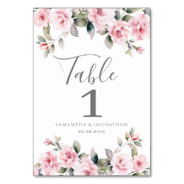 Cartão de Mesa de Casamento Floral Rosa Elegante