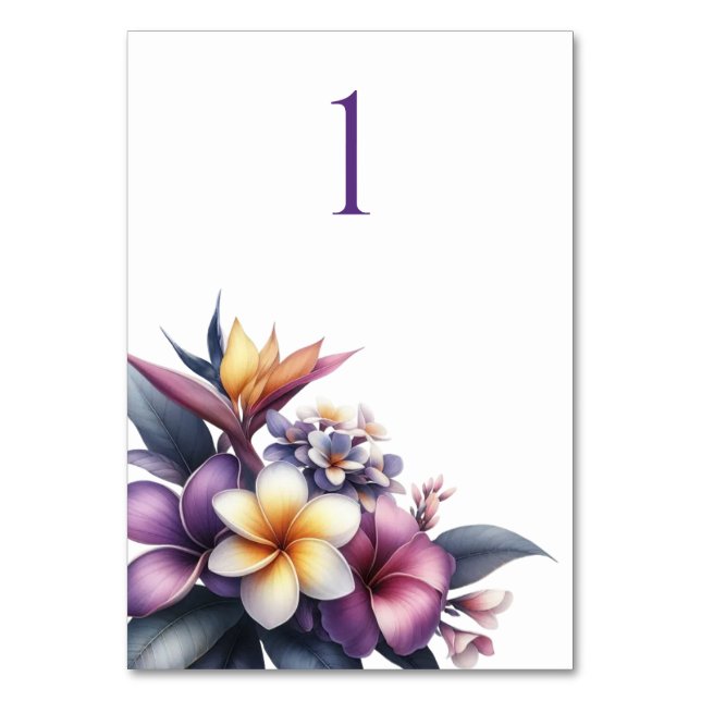 Cartão de Mesa de Casamento Floral Tropical (Frente)