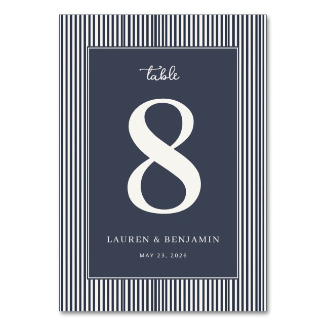 Cartão de Mesa de Casamento Minimalista Azul Naval (Frente)