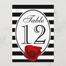 Cartão de Mesa de Casamento Rosa Vermelha Preto e 