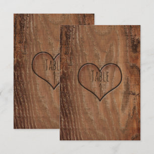 Cartão de Mesa de Casamento Rústico Coração Talhad