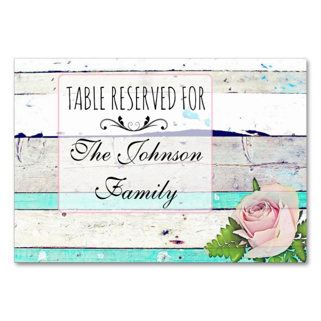 Cartão de Mesa de Casamento Rustico de Madeira Sha (Frente)