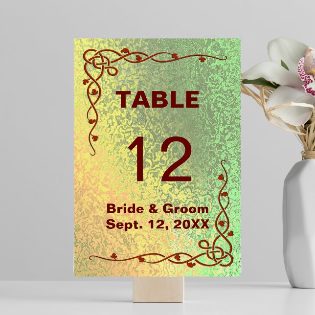 Cartão de Mesa de Casamento Tons de Verde Amarelo  (Autumn Shades of Green Yellow Wedding Table Card)