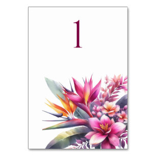Cartão de Mesa de Casamento Tropical Watercolor