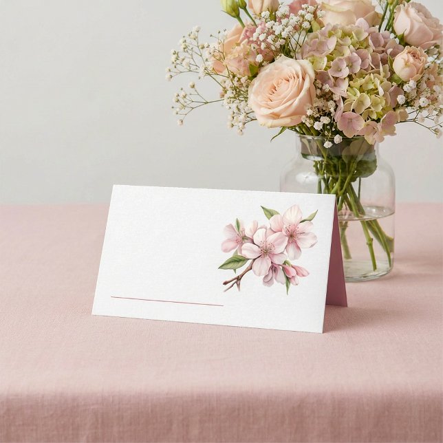 Cartão de mesa de cereja bonito rosa (Delicate floral table name place card features a soft pink blossom design.)
