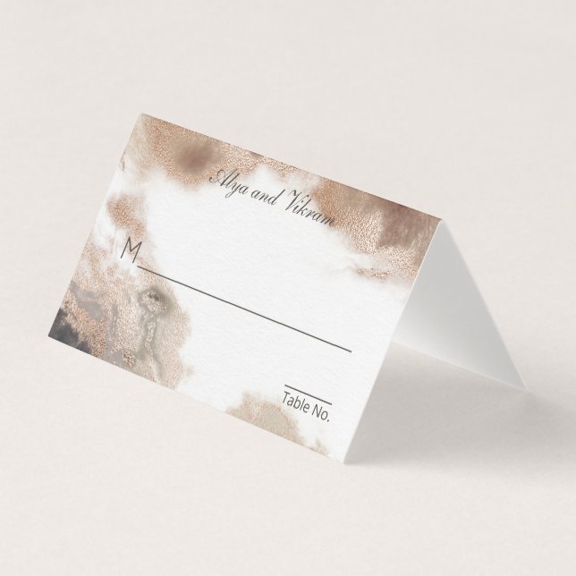 Cartão de Mesa de Convidado Granito e Dourado (Frente)