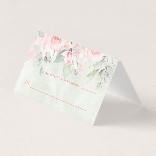 Cartão de Mesa de Convidado para Rosas Blushing (Frente)