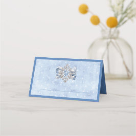 Cartão de Mesa de Férias Brooch Floco de Neve Azul