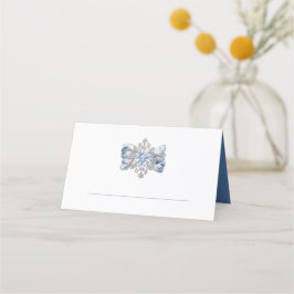 Cartão de Mesa de Férias Brooch Floco de Neve Azul