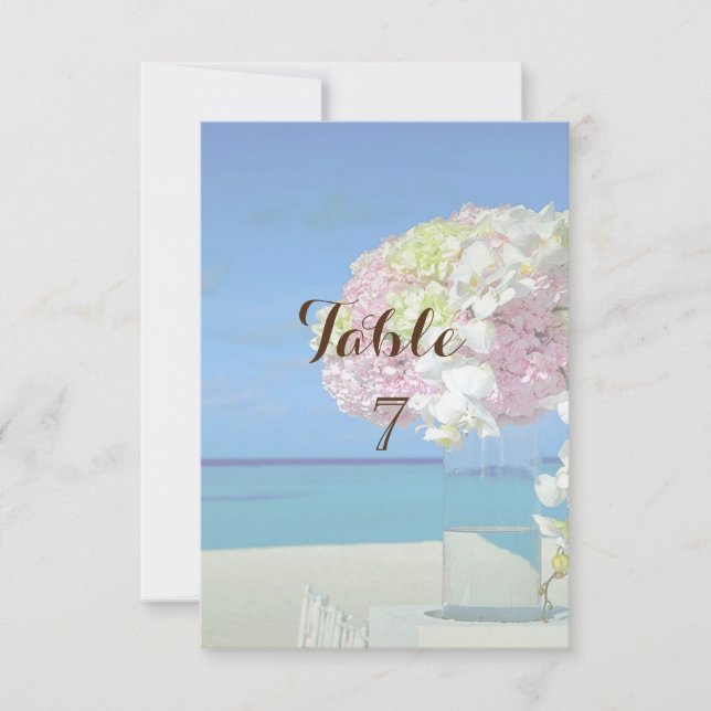 Cartão de Mesa de Flores para Casamento na Praia (Frente)
