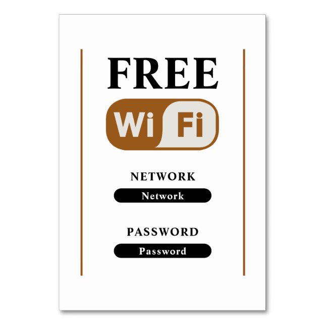 Cartão de Mesa de Metal com Wifi Grátis Minimalist (Frente)