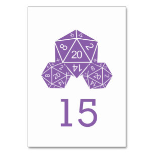 Cartão de Mesa de Noivado com Dado D20 Roxo