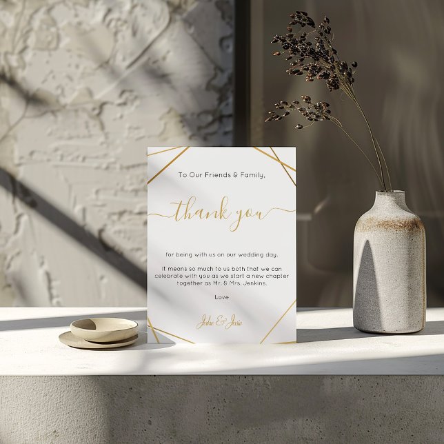 Cartão de Mesa de obrigado de ouro geométrico (Wedding reception thank you Table Card with gold geometric frame)