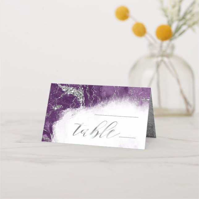 Cartão De Mesa Debbie U-W Marble Glitter Wedding Plum Slvr ID644 (Frente)