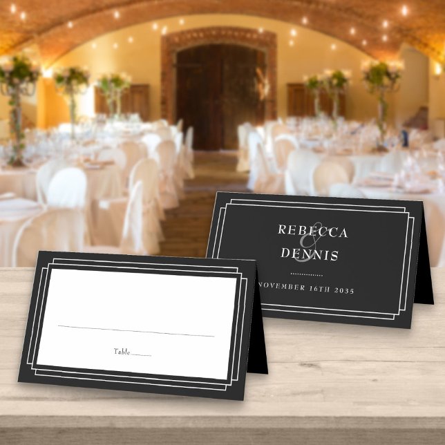 Cartão De Mesa Deco Clássico | Casamento Preto e Branco (Criador carregado)