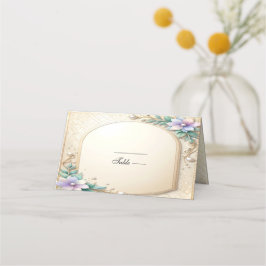 Cartão De Mesa Decorative Floral Frame with Pearls Place Card