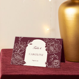 Cartão De Mesa Deep Burgundy Floral Meal Choice Wedding Table