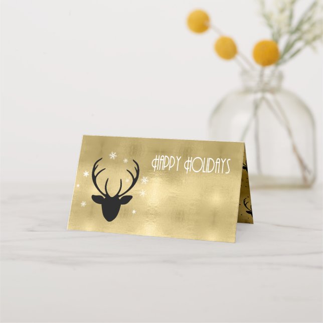 Cartão De Mesa Deer Antlers Arrows Natal Dourado ID861 (Frente)