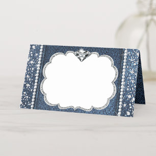 Cartão De Mesa Denim e Diamante