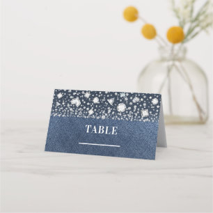 Cartão De Mesa Denim e Diamantes Blue Jean Número da Mesa Assento