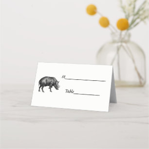 Cartão De Mesa Desenho em Preto e Branco de Javali Antigo