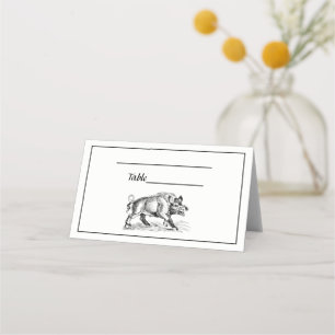 Cartão De Mesa Desenho em Preto e Branco de Javali Antigo #2