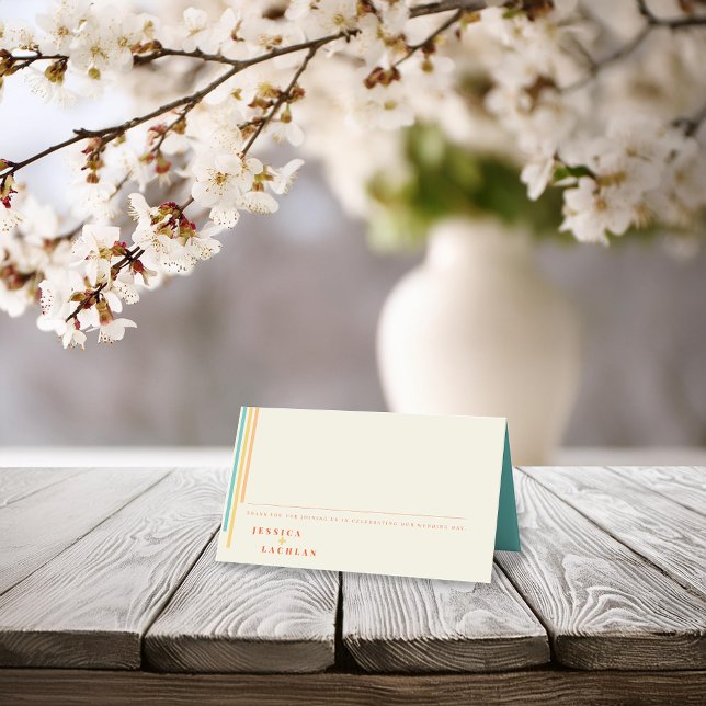 Cartão De Mesa Design Chic Retroativo com Casamento de Stripes Co (Criador carregado)