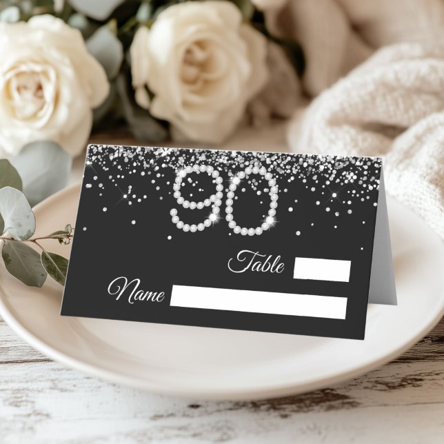 Cartão De Mesa Diamond 90th Birthday Party Folded Place Card (Diamonds 90th Birthday Party Table place card)