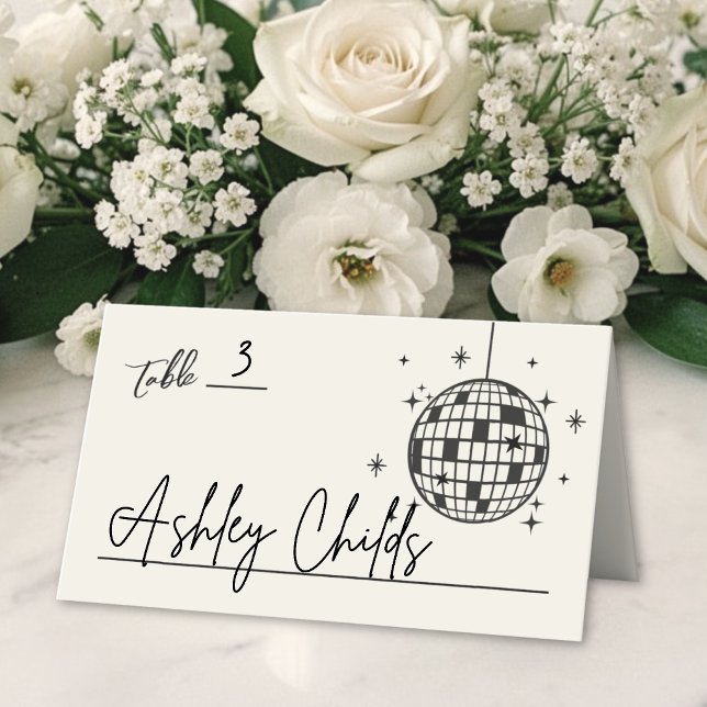 Cartão De Mesa Disco Ball Hand Drawn Wedding (Disco Ball Hand Drawn Wedding Place Card )
