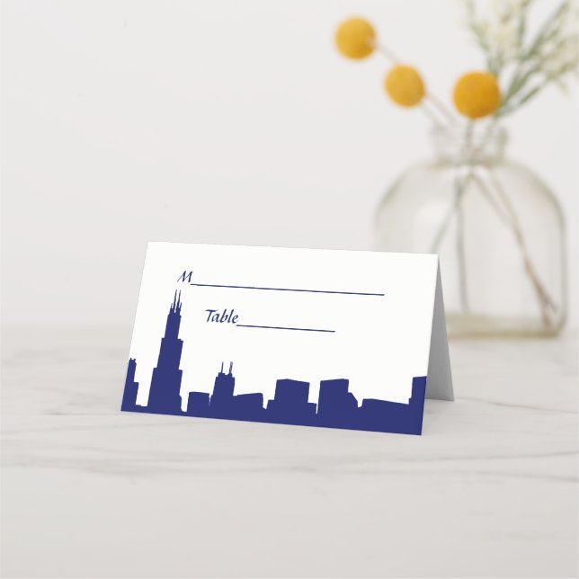 Cartão De Mesa DIY BG Chicago Skyline Silhouette Blue (Verso)
