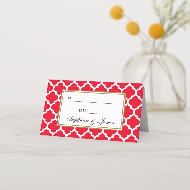 Cartão De Mesa DIY BG Red Quatrefoil Place Cards (Frente)
