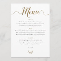 Cartão de Mesa do Menu de Casamento Dourado