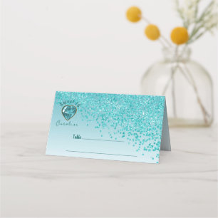 Cartão De Mesa Doce 16 Aniversário Azul-Teal Brilhante e Azul-Gem