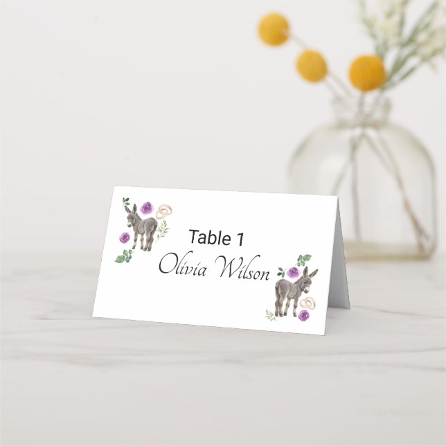Cartão De Mesa Donkey Purple Floral Wedding Place Card (Frente)