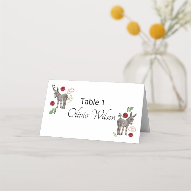 Cartão De Mesa Donkey Red Floral Wedding Place Card (Frente)