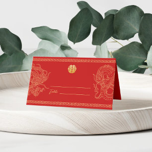 Cartão De Mesa Dragão vermelho chinês fênix banquete de casamento