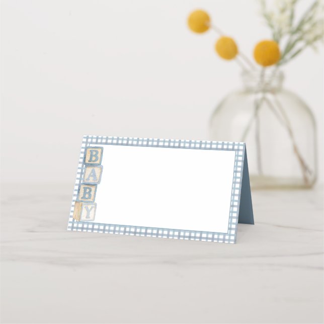 Cartão De Mesa Dusty Blue Baby Blocks Blank Food Labels &  (Frente)