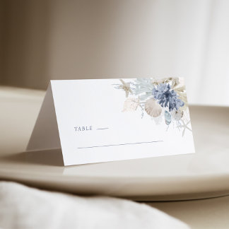 Cartão De Mesa Dusty Blue Coastal Shell Wedding Place Card