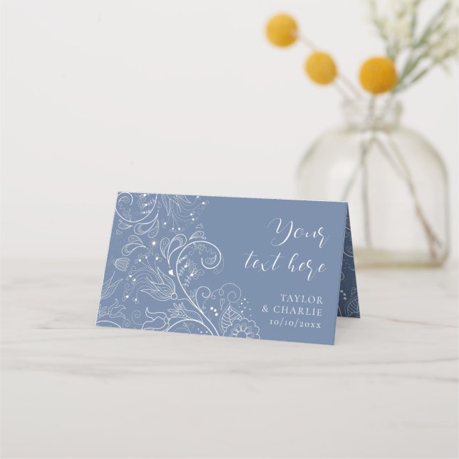 Cartão De Mesa Dusty Blue Elegant Floral Wedding (Frente)