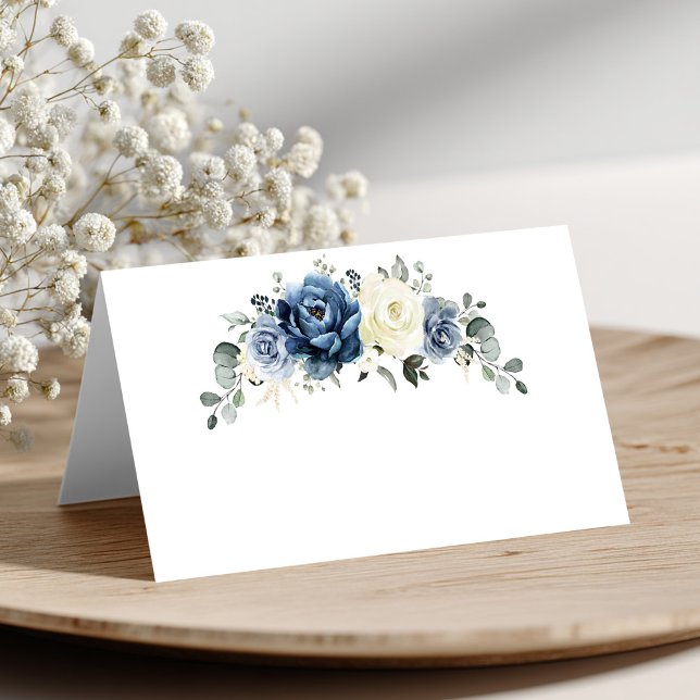 Cartão De Mesa Dusty Blue Marinho Champanhe Ivory Floral Casament (Dusty Blue Navy Champagne Ivory Floral Wedding Place Card)