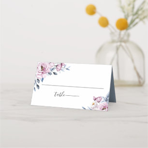 Cartão De Mesa Dusty Blue Mauve Botânica Floral Casamento