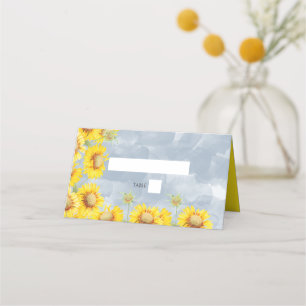 Cartão De Mesa Dusty Blue Watercolor Girassóis Girassóis Monogr