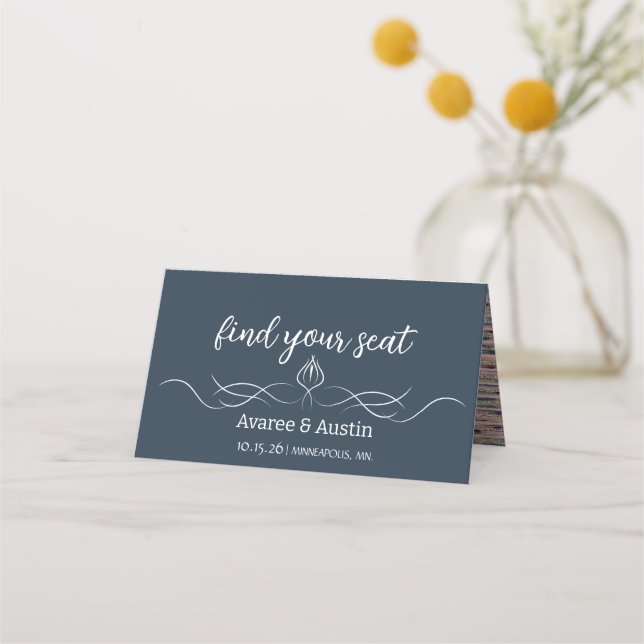 Cartão De Mesa Dusty Blue Wedding Table Seating Cards (Frente)